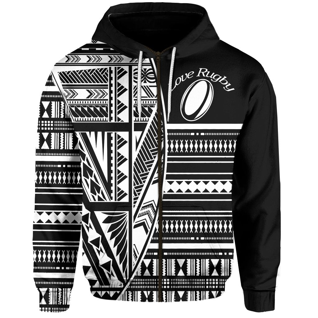 (Custom Personalised) Polynesian Rugby Zip Hoodie With Love - Custom Text and Number - Vibe Hoodie Shop