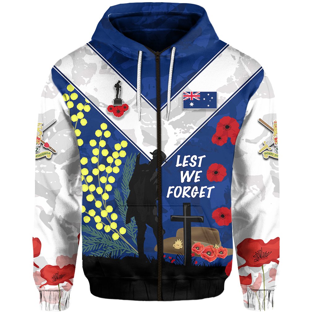 Australian ANZAC Day Zip Hoodie Lest We Forget 2021 - Style Blue - Vibe Hoodie Shop