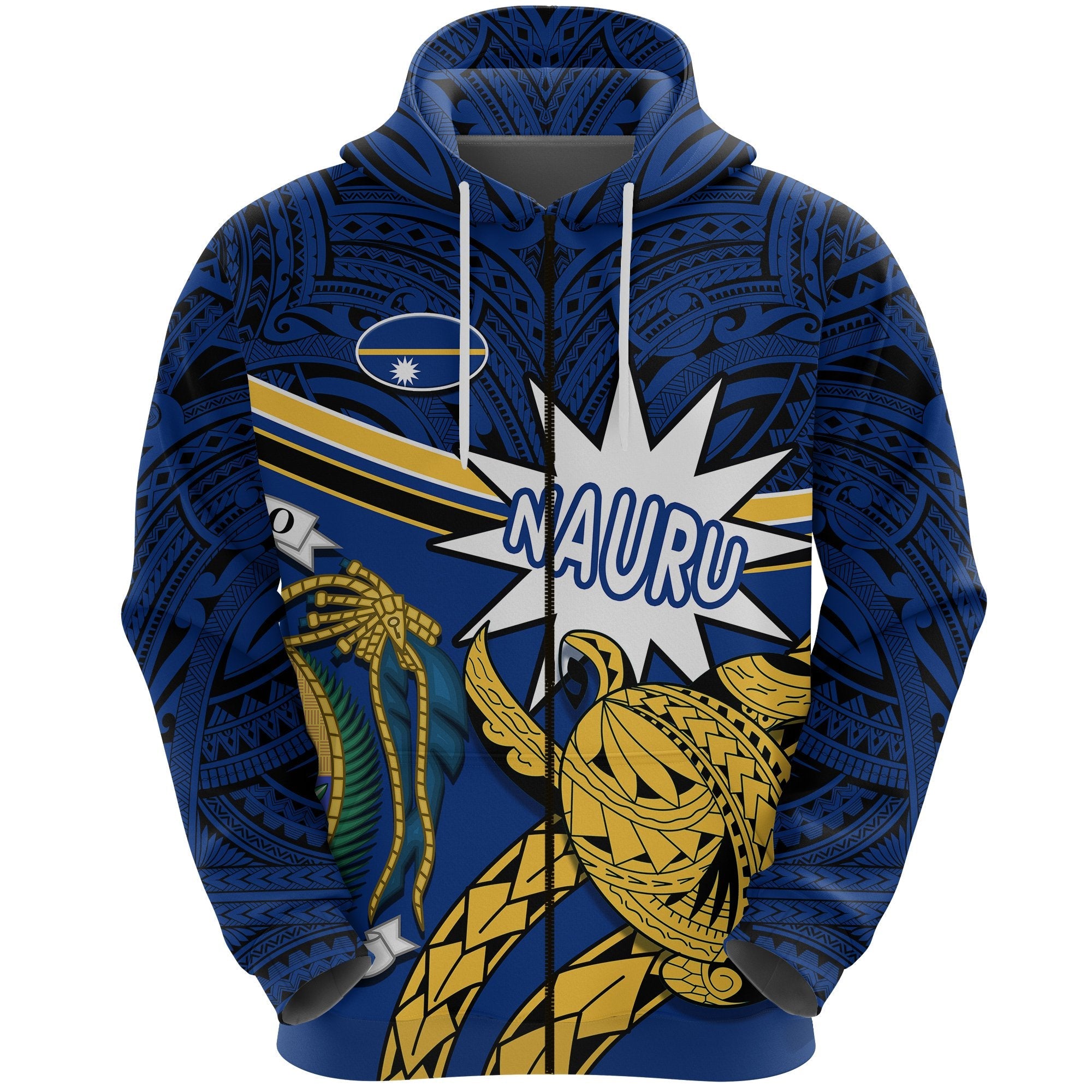 Nauru Rugby Zip Hoodie Version Turtle Polynesian - Vibe Hoodie Shop