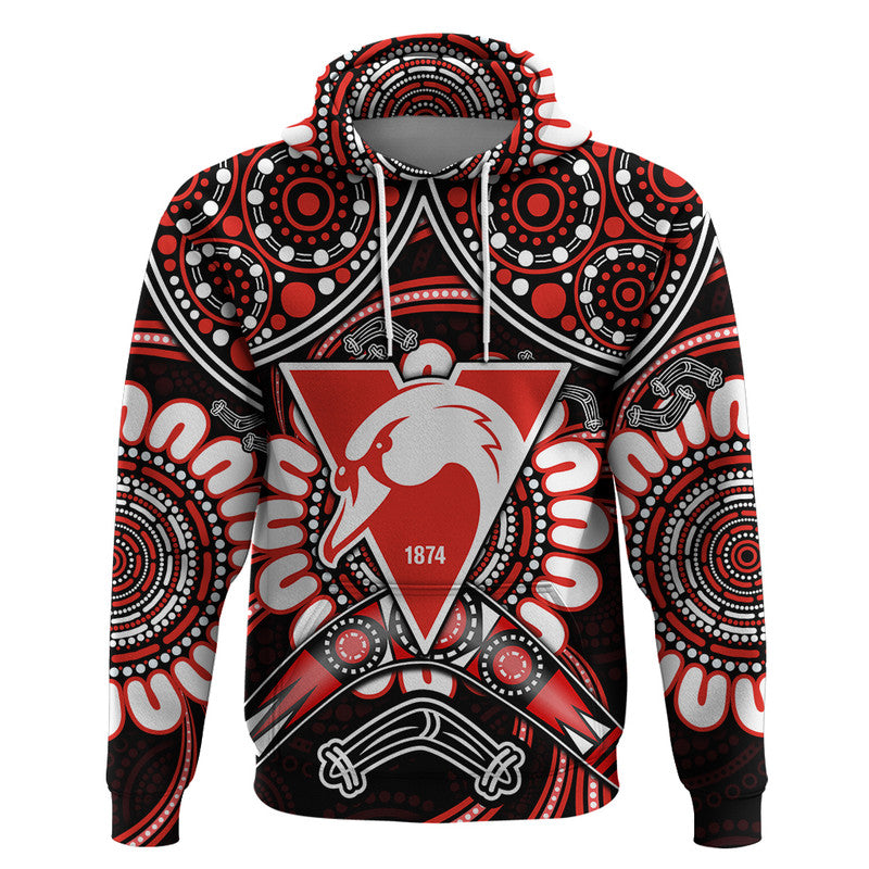 (Custom Personalised) Swans Football Zip Up And Pullover Hoodie Boomerang Indigenous Dots LT9 - Vibe Hoodie Shop