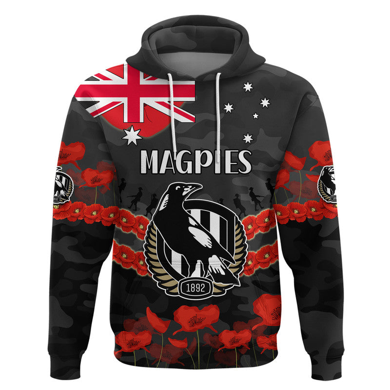 Magpies Football ANZAC Zip Up And Pullover Hoodie Lest We Forget LT9 - Vibe Hoodie Shop