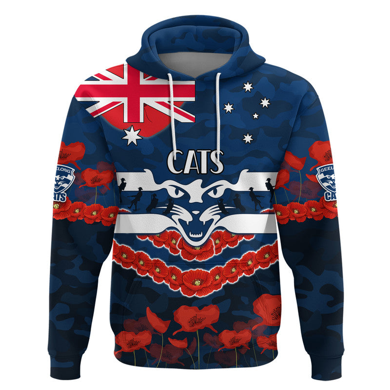 (Custom Personalised) Cats Football ANZAC Zip Up And Pullover Hoodie Lest We Forget LT9 - Vibe Hoodie Shop
