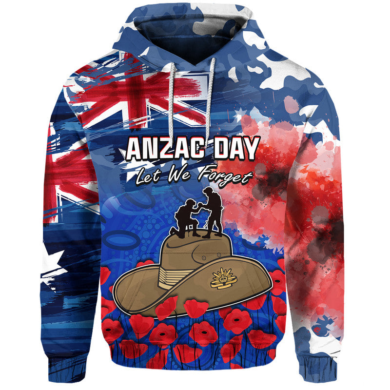 Australia ANZAC Day Zip Up And Pullover Hoodie Grunge Australia Flag and Red Poppy LT9 - Vibe Hoodie Shop