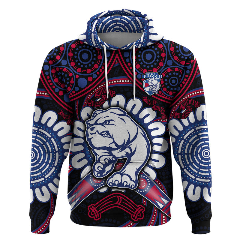 (Custom Personalised) Western Bulldogs Football Zip Up And Pullover Hoodie Boomerang Indigenous Dots LT9 - Vibe Hoodie Shop
