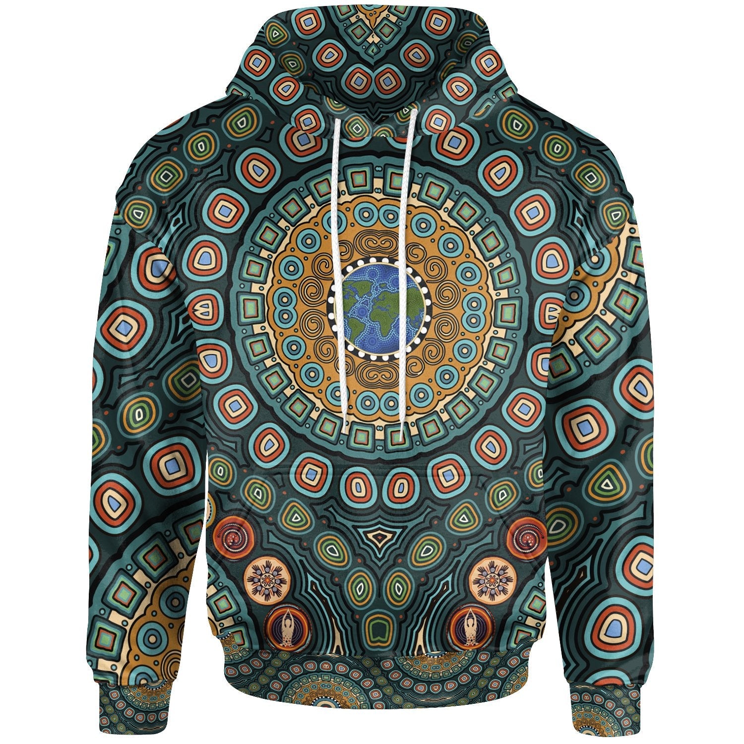 Hoodie - Aboriginal Green Dot Painting With Earth - Vibe Hoodie Shop