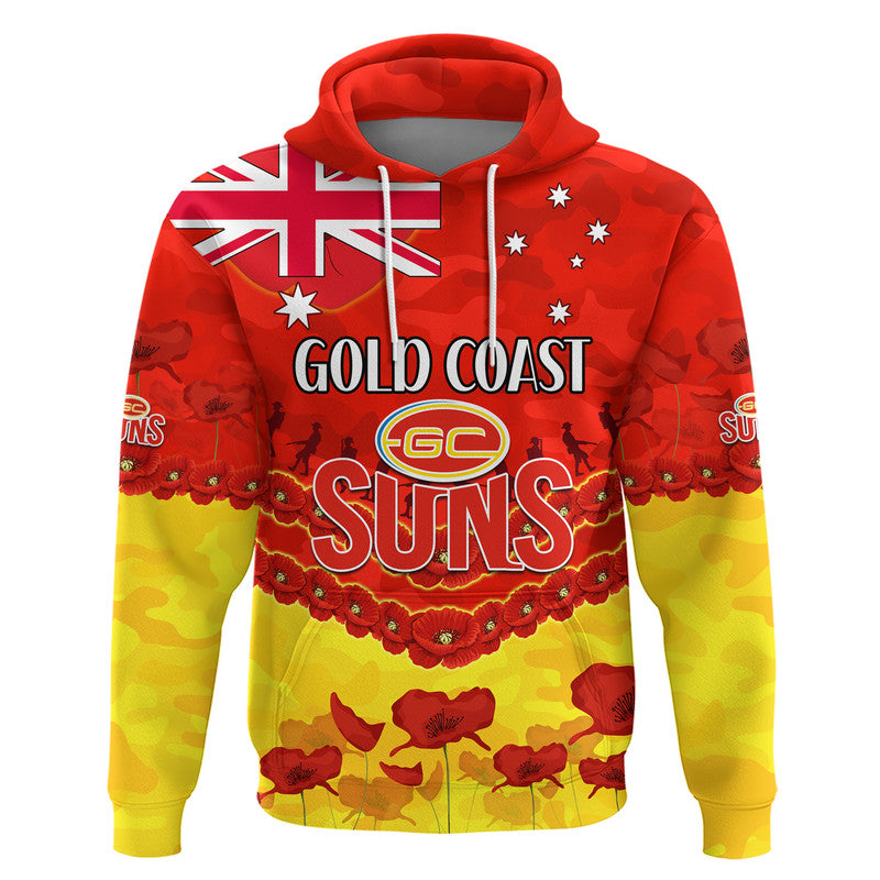 (Custom Personalised) Suns Football ANZAC Zip Up And Pullover Hoodie Lest We Forget LT9 - Vibe Hoodie Shop