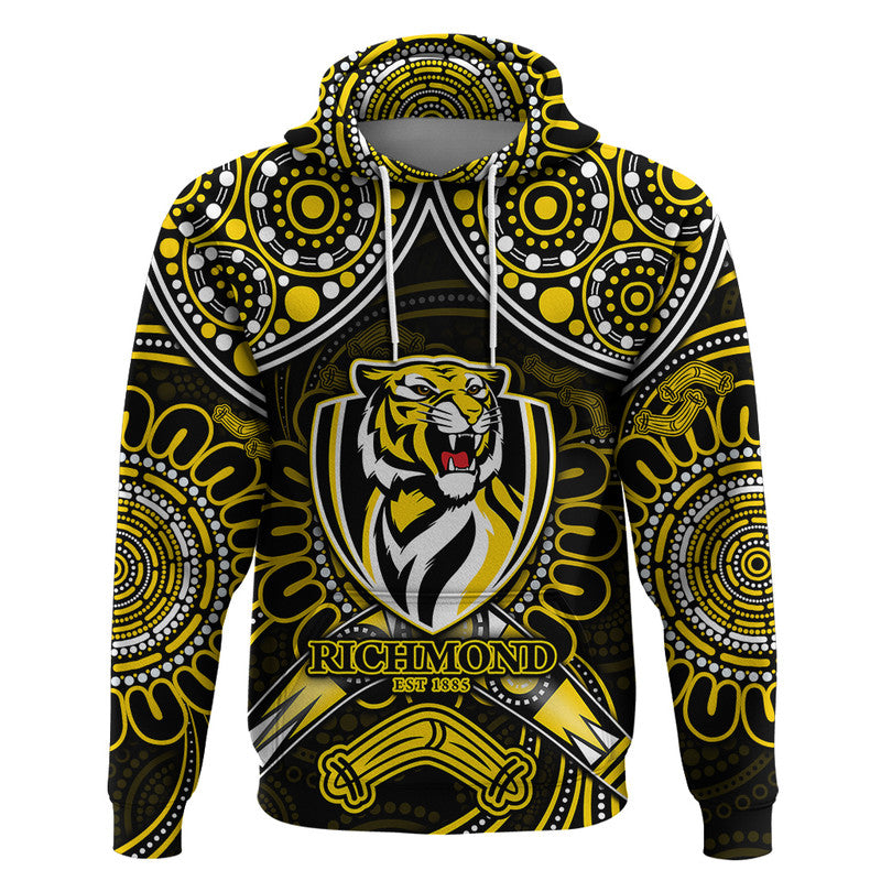 (Custom Personalised) Richmond Tigers Football Zip Up And Pullover Hoodie Boomerang Indigenous Dots LT9 - Vibe Hoodie Shop