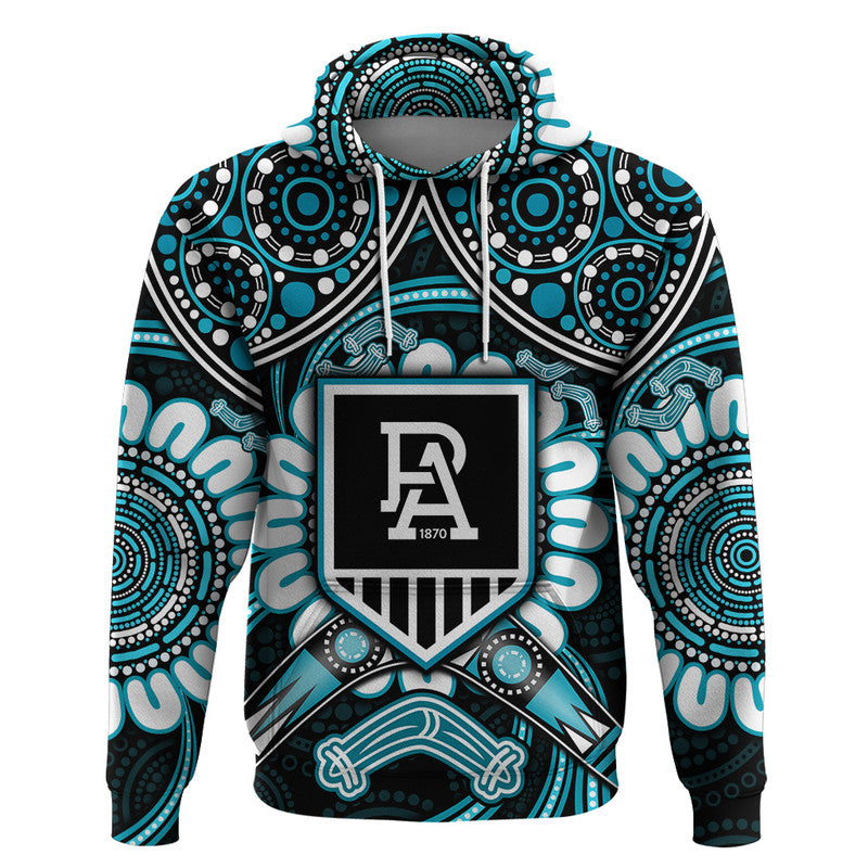Port Adelaide Power Zip Up And Pullover Hoodie Boomerang Indigenous Dots LT9 - Vibe Hoodie Shop