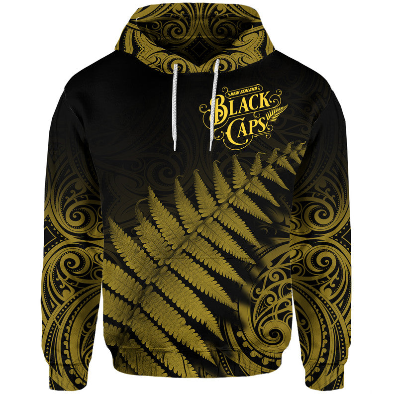 New Zealand Kiwis Cricket Team Zip Up And Pullover Hoodie Black Caps Silver Fern Mixed Maori Pattern Version Gold LT9 - Vibe Hoodie Shop