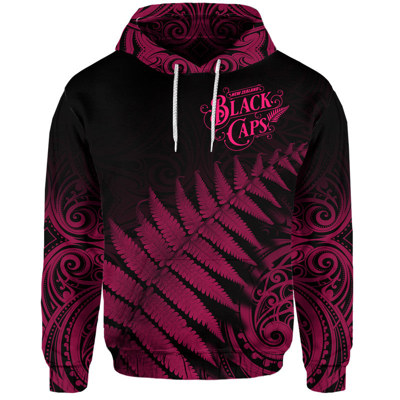 New Zealand Kiwis Cricket Team Zip Up And Pullover Hoodie Black Caps Silver Fern Mixed Maori Pattern Version Pink LT9 - Vibe Hoodie Shop