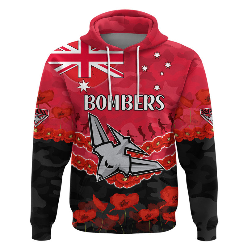 Bombers Football ANZAC Zip Up And Pullover Hoodie Lest We Forget LT9 - Vibe Hoodie Shop