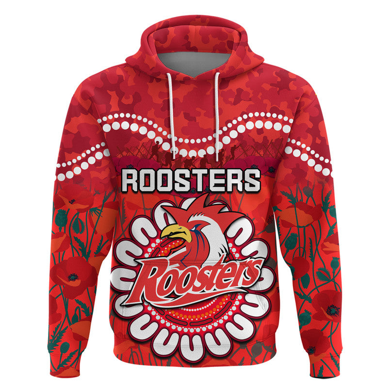 (Custom Personalised) Roosters Rugby ANZAC Zip Up And Pullover Hoodie Camouflage Poppy LT9 - Vibe Hoodie Shop