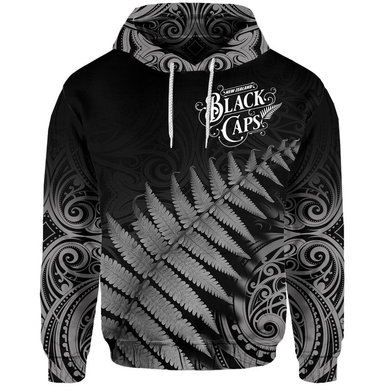 New Zealand Kiwis Cricket Team Zip Up And Pullover Hoodie Black Caps Silver Fern Mixed Maori Pattern Version Black LT9 - Vibe Hoodie Shop