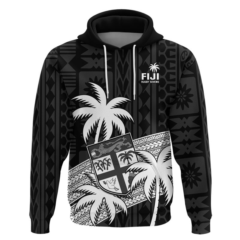(Custom Text And Number) Fiji Rugby Sevens Zip Up And Pullover Hoodie Tapa Palm Tree and Fijian Coat of Arms LT9 - Vibe Hoodie Shop