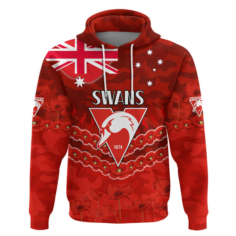(Custom Personalised) Swans Football ANZAC Zip Up And Pullover Hoodie Lest We Forget LT9 - Vibe Hoodie Shop