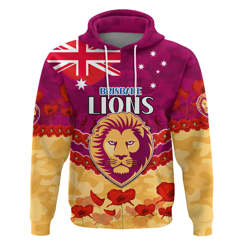 Brisbane Lions Football ANZAC Zip Up And Pullover Hoodie Lest We Forget LT9 - Vibe Hoodie Shop