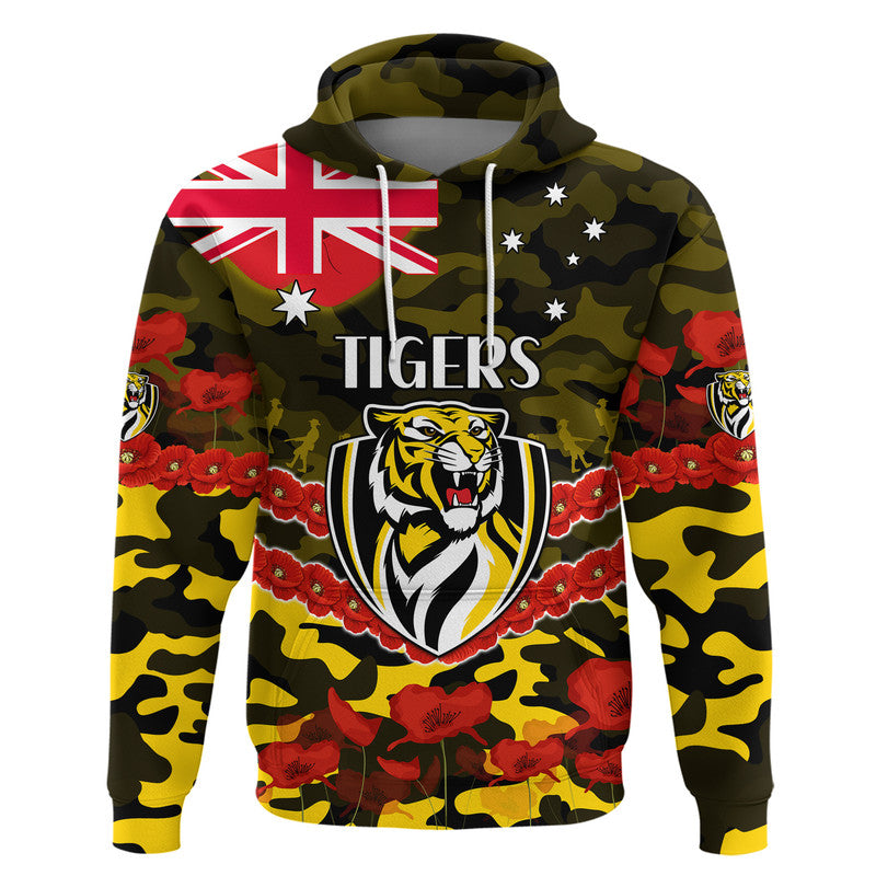 Richmond Tigers Football ANZAC Zip Up And Pullover Hoodie Lest We Forget LT9 - Vibe Hoodie Shop