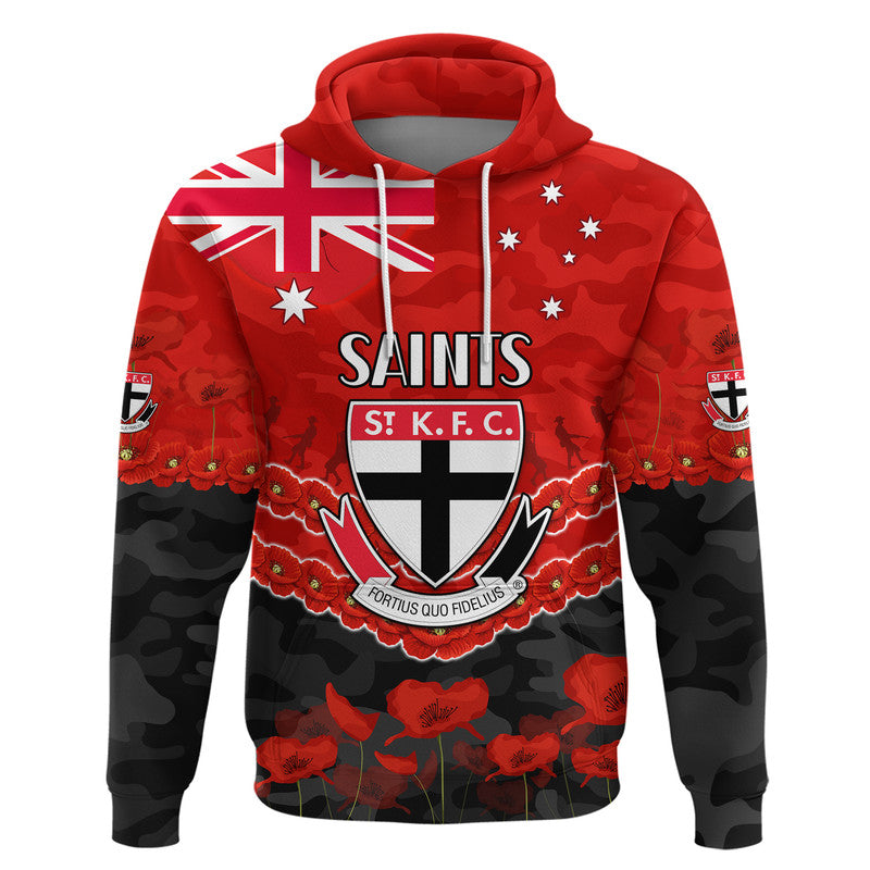 (Custom Personalised) St Kilda Saints Football ANZAC Zip Up And Pullover Hoodie Lest We Forget LT9 - Vibe Hoodie Shop
