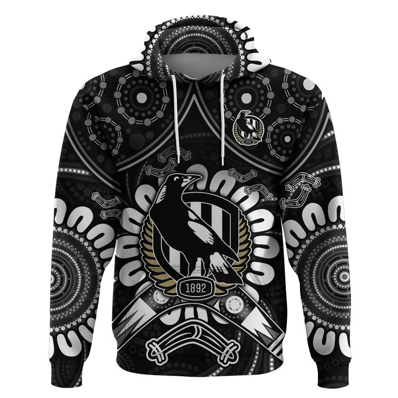 Magpies Football Zip Up And Pullover Hoodie Boomerang Indigenous Dots LT9 - Vibe Hoodie Shop
