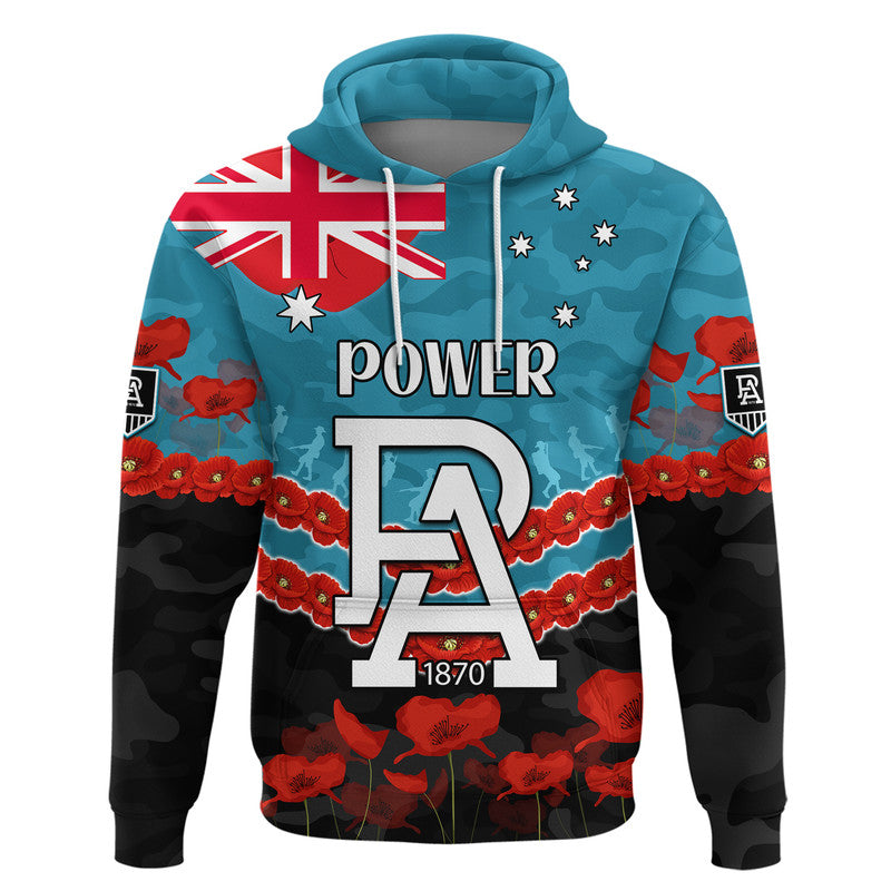 (Custom Personalised) Port Adelaide Power Football ANZAC Zip Up And Pullover Hoodie Lest We Forget LT9 - Vibe Hoodie Shop