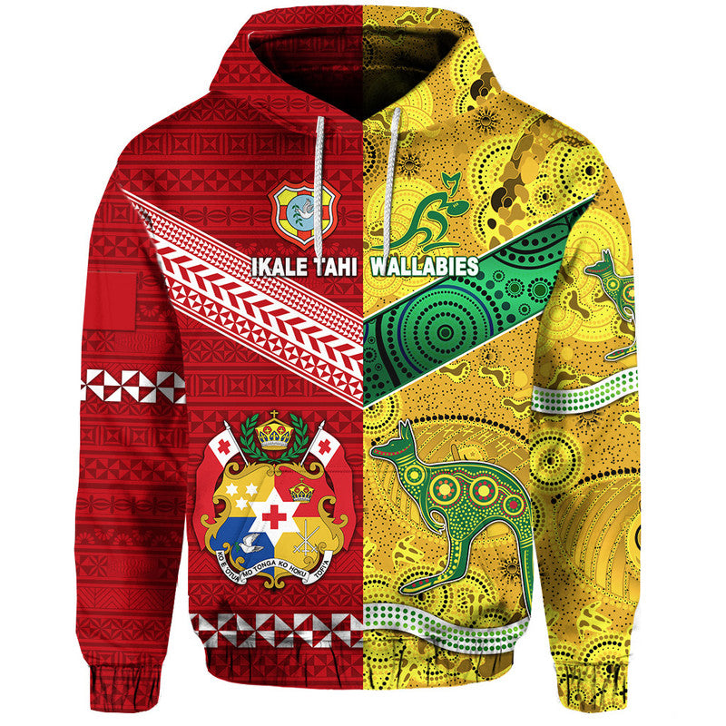 (Custom Personalised) Tonga Ikale Tahi Ngatu And Australia Wallabies Aboriginal Zip Up And Pullover Hoodie Rugby Together LT8 - Vibe Hoodie Shop