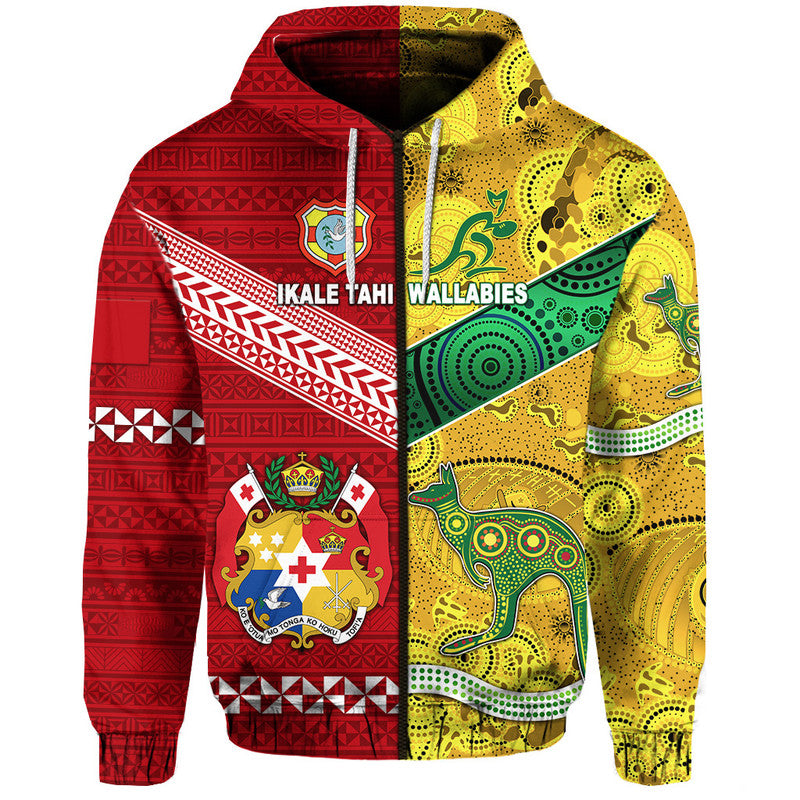 Tonga Ikale Tahi Ngatu And Australia Wallabies Aboriginal Zip Up And Pullover Hoodie Rugby Together LT8 - Vibe Hoodie Shop