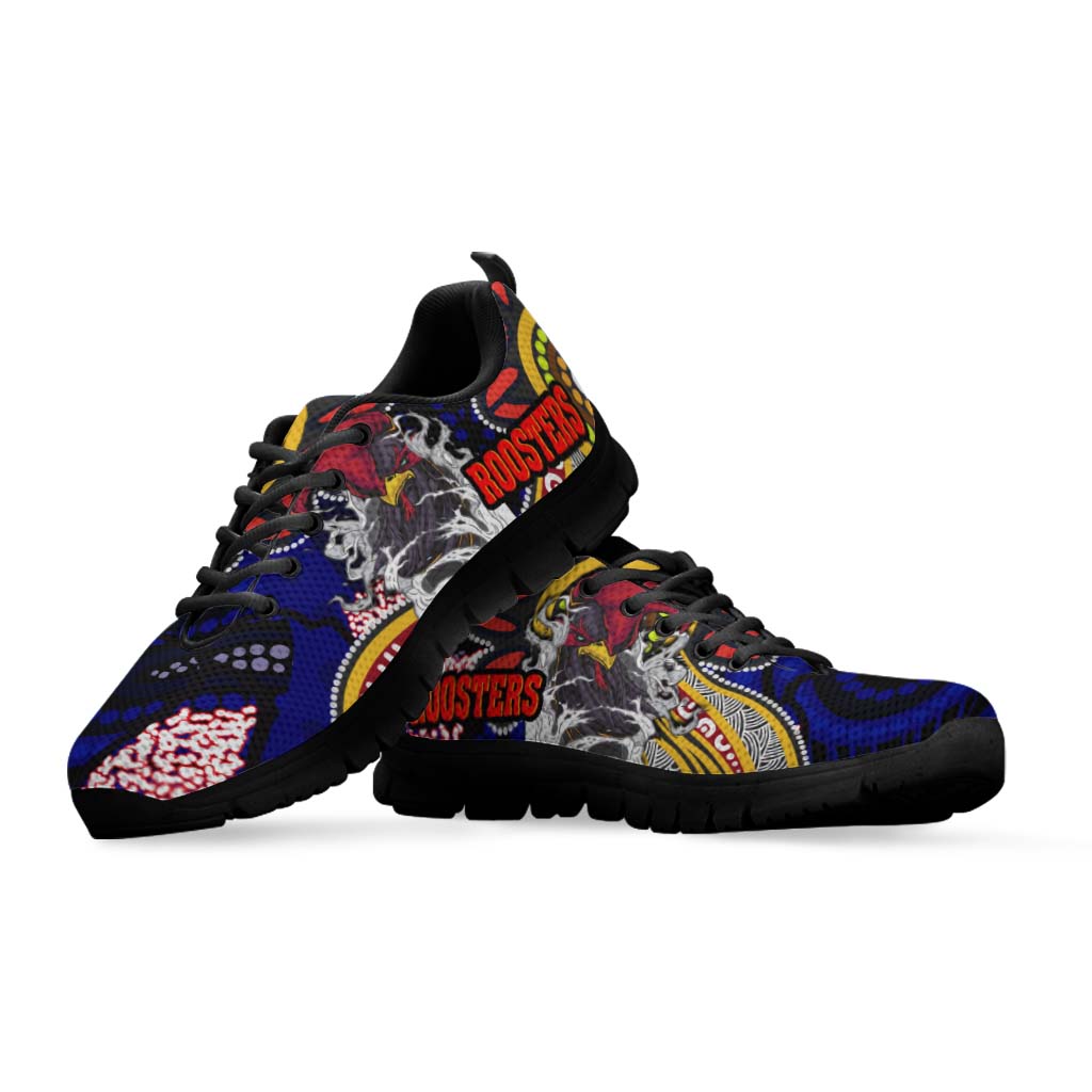 Rooster Rugby Sneakers - Angry Rooster Rugby with Aboriginal Indigenous Dot Painting Style Sneakers - Vibe Hoodie Shop