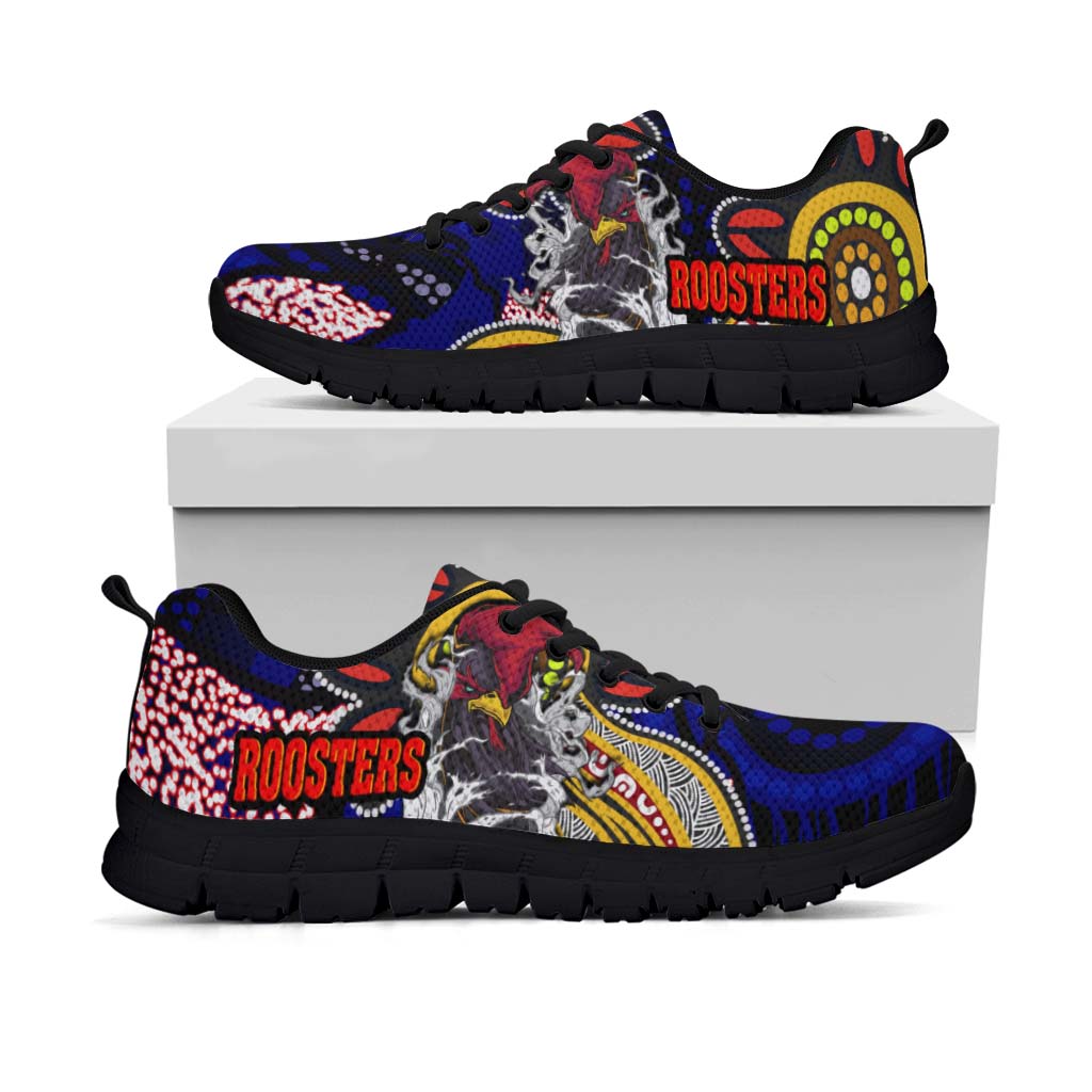 Rooster Rugby Sneakers - Angry Rooster Rugby with Aboriginal Indigenous Dot Painting Style Sneakers - Vibe Hoodie Shop