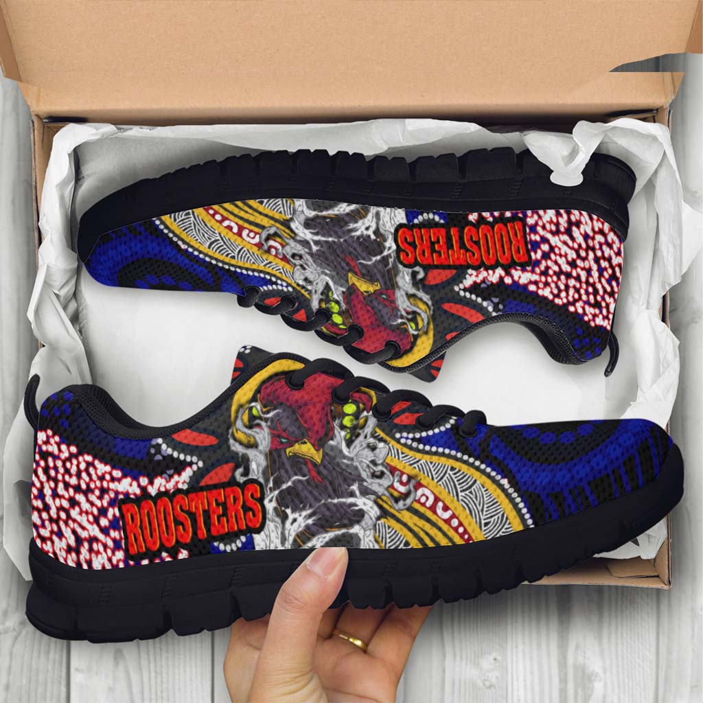 Rooster Rugby Sneakers - Angry Rooster Rugby with Aboriginal Indigenous Dot Painting Style Sneakers - Vibe Hoodie Shop