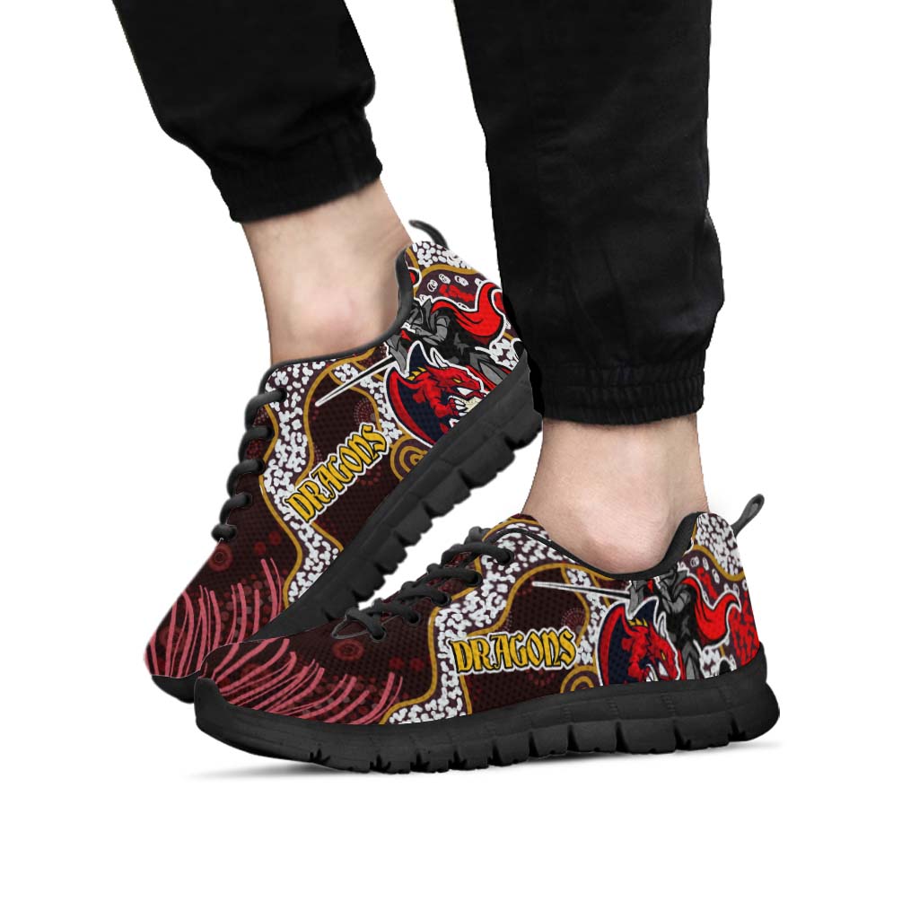 St.George Rugby Sneakers - Dragons with Rugby Ball and Knight Contemporary Style of Aboriginal Sneakers - Vibe Hoodie Shop