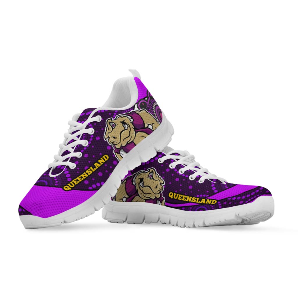 Queensland Rugby League Sneakers - Queensland Maroons Mascot With Aboriginal Art STATE OF ORIGIN Sneakers - Vibe Hoodie Shop