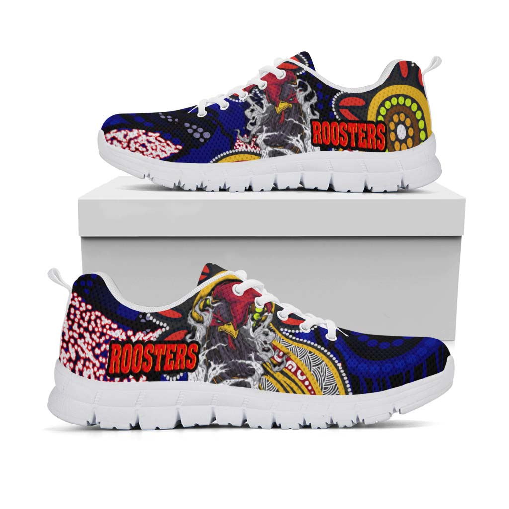 Rooster Rugby Sneakers - Angry Rooster Rugby with Aboriginal Indigenous Dot Painting Style Sneakers - Vibe Hoodie Shop