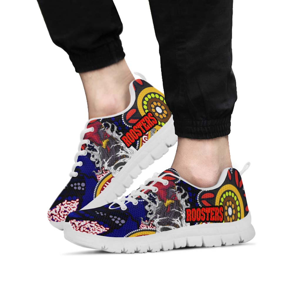 Rooster Rugby Sneakers - Angry Rooster Rugby with Aboriginal Indigenous Dot Painting Style Sneakers - Vibe Hoodie Shop