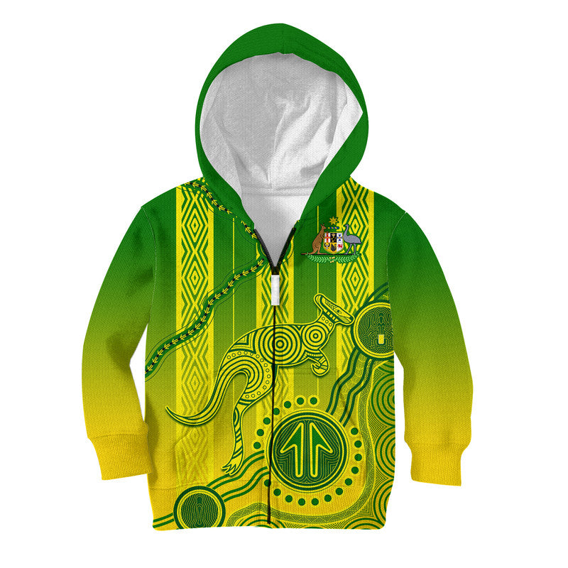 (Custom Personalised) Australia Soccer Kid Hoodie Go Aussie Socceroos With Kangaroo - Vibe Hoodie Shop