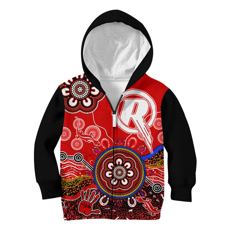 (Custom Personalised) Melbourne Renegades Kid Hoodie Cricket Indigenous Aboriginal Lizard Version - Vibe Hoodie Shop