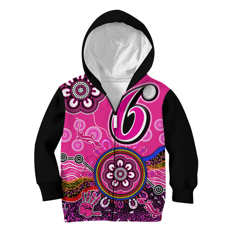 (Custom Personalised) Sydney Sixers Kid Hoodie Cricket Indigenous Aboriginal Lizard Version - Vibe Hoodie Shop