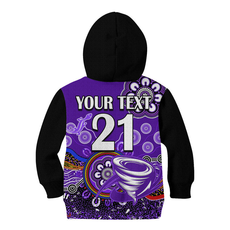 (Custom Personalised) Hobart Hurricanes Kid Hoodie Cricket Indigenous Aboriginal Lizard Version - Vibe Hoodie Shop