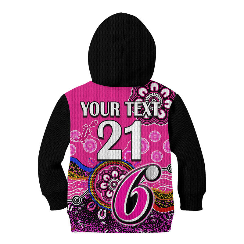 (Custom Personalised) Sydney Sixers Kid Hoodie Cricket Indigenous Aboriginal Lizard Version - Vibe Hoodie Shop