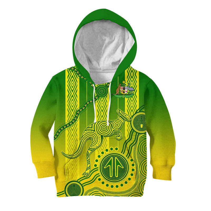 (Custom Personalised) Australia Soccer Kid Hoodie Go Aussie Socceroos With Kangaroo - Vibe Hoodie Shop