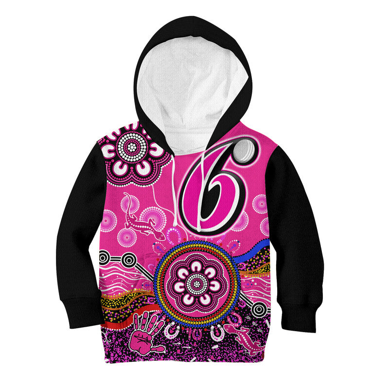 (Custom Personalised) Sydney Sixers Kid Hoodie Cricket Indigenous Aboriginal Lizard Version - Vibe Hoodie Shop