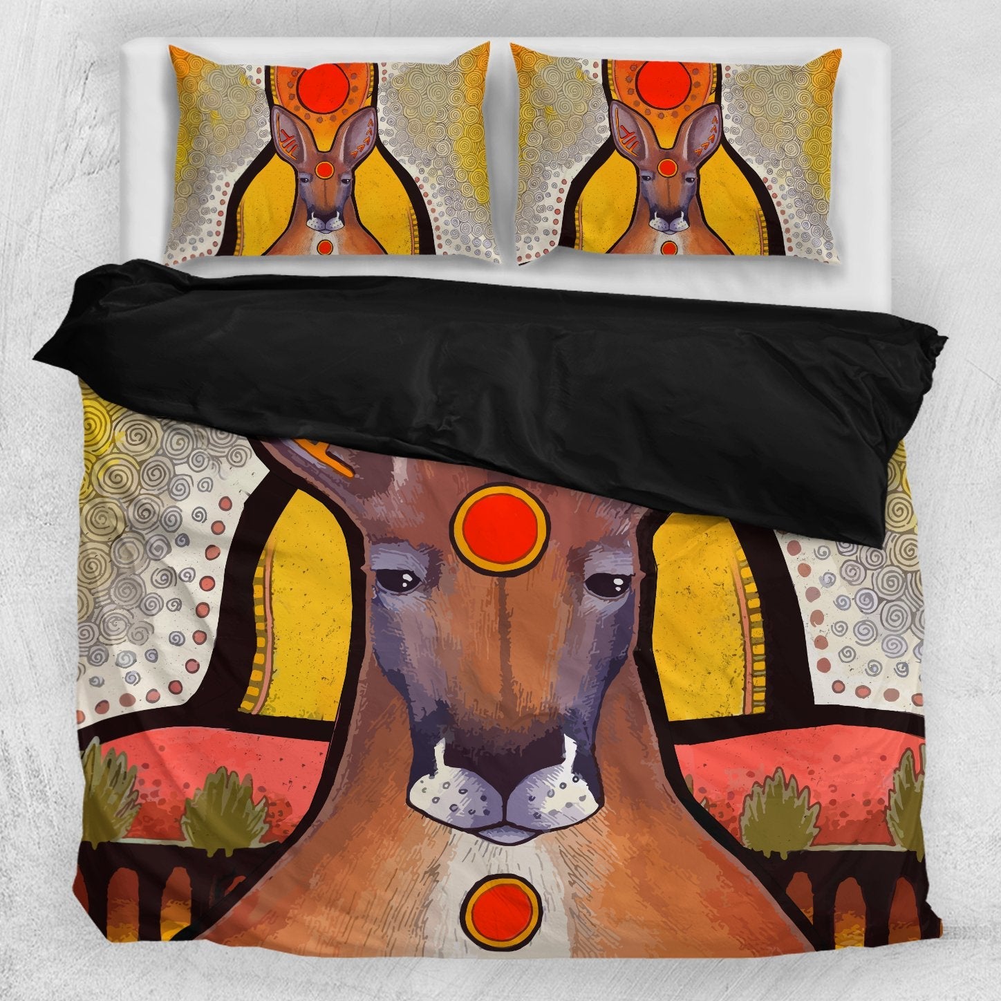 Kangaroo Bedding Sets, Aboriginal Patterns Sun Drawing Painting - Vibe Hoodie Shop