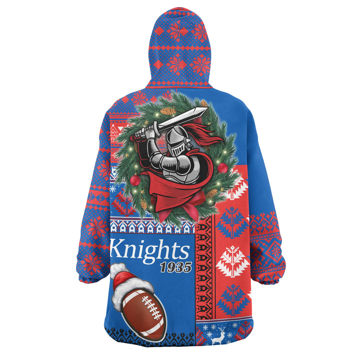Knights Rugby Snug Hoodie - Custom Christmas Snowflakes Knights Rugby Ball Wearable Blanket Hoodie - Vibe Hoodie Shop