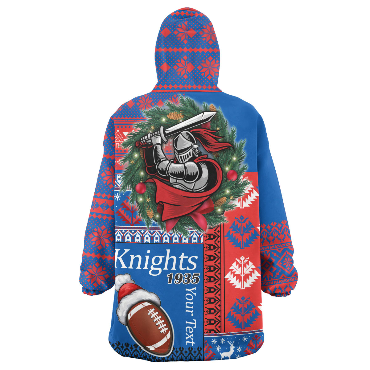 Knights Rugby Snug Hoodie - Custom Christmas Snowflakes Knights Rugby Ball Wearable Blanket Hoodie - Vibe Hoodie Shop