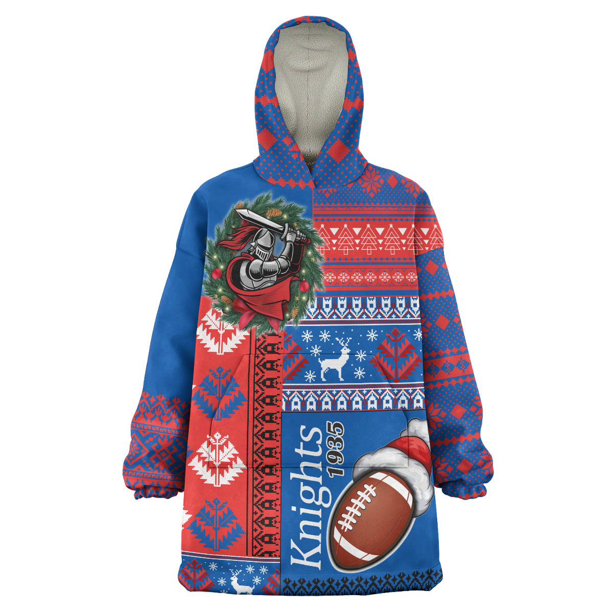 Knights Rugby Snug Hoodie - Custom Christmas Snowflakes Knights Rugby Ball Wearable Blanket Hoodie - Vibe Hoodie Shop