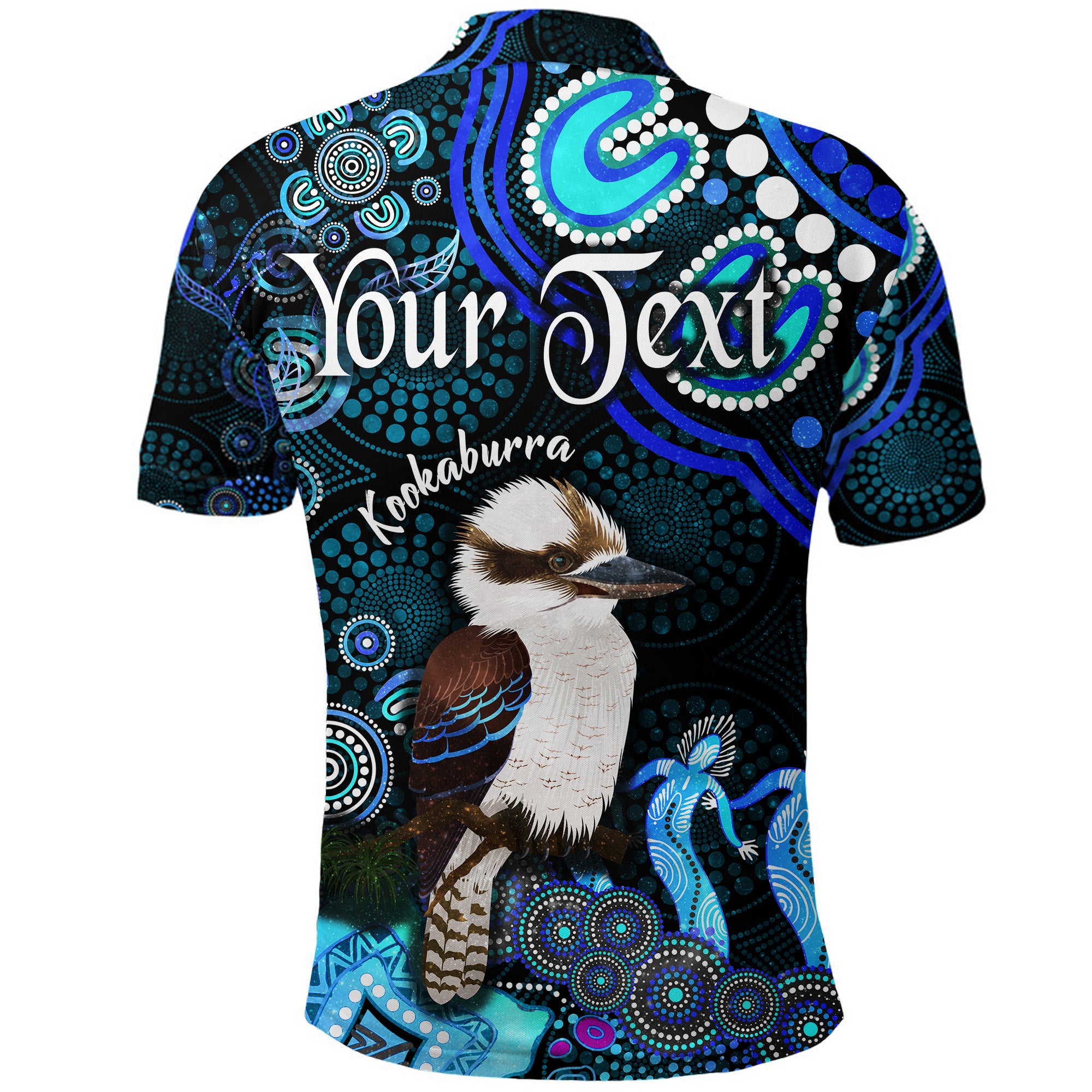 (Custom Personalised) Australian Polo Shirt Kookaburra Aboriginal Vibes - Blue - Vibe Hoodie Shop