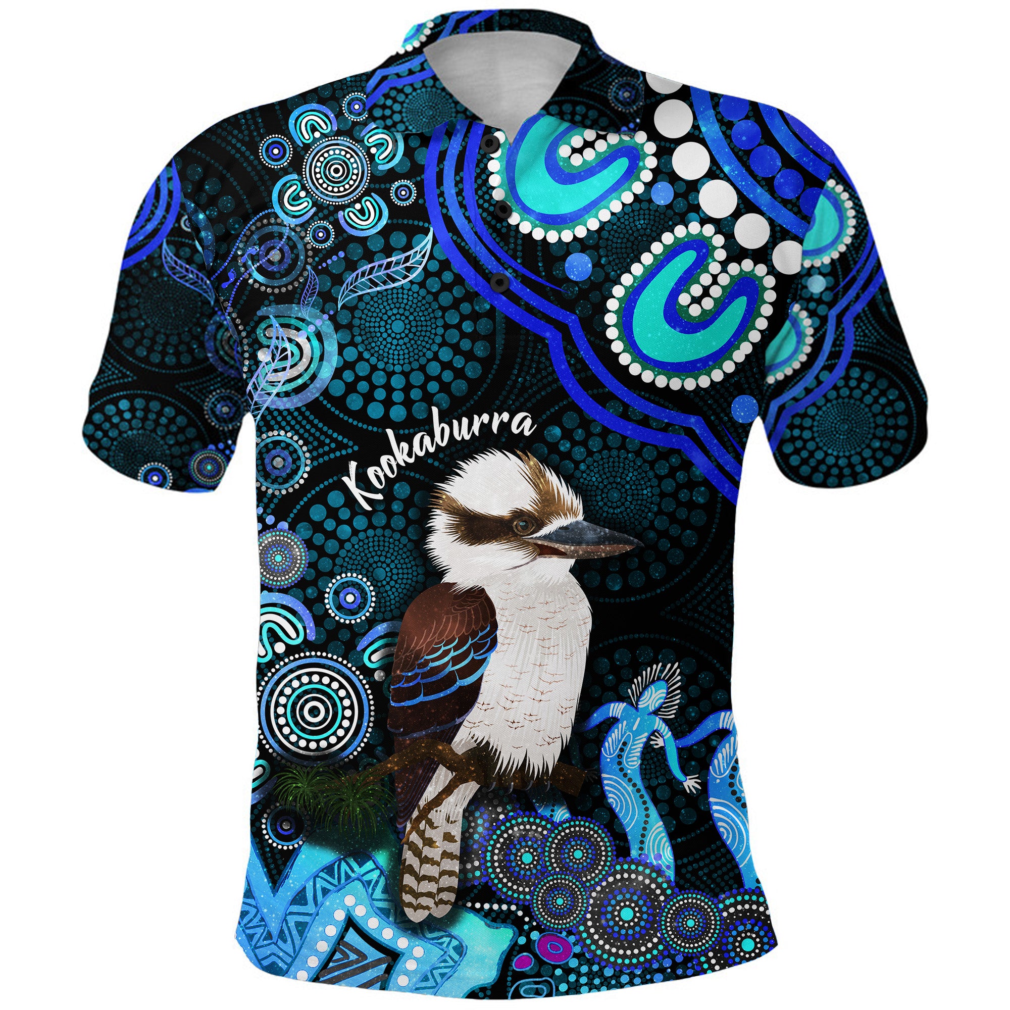 (Custom Personalised) Australian Polo Shirt Kookaburra Aboriginal Vibes - Blue - Vibe Hoodie Shop