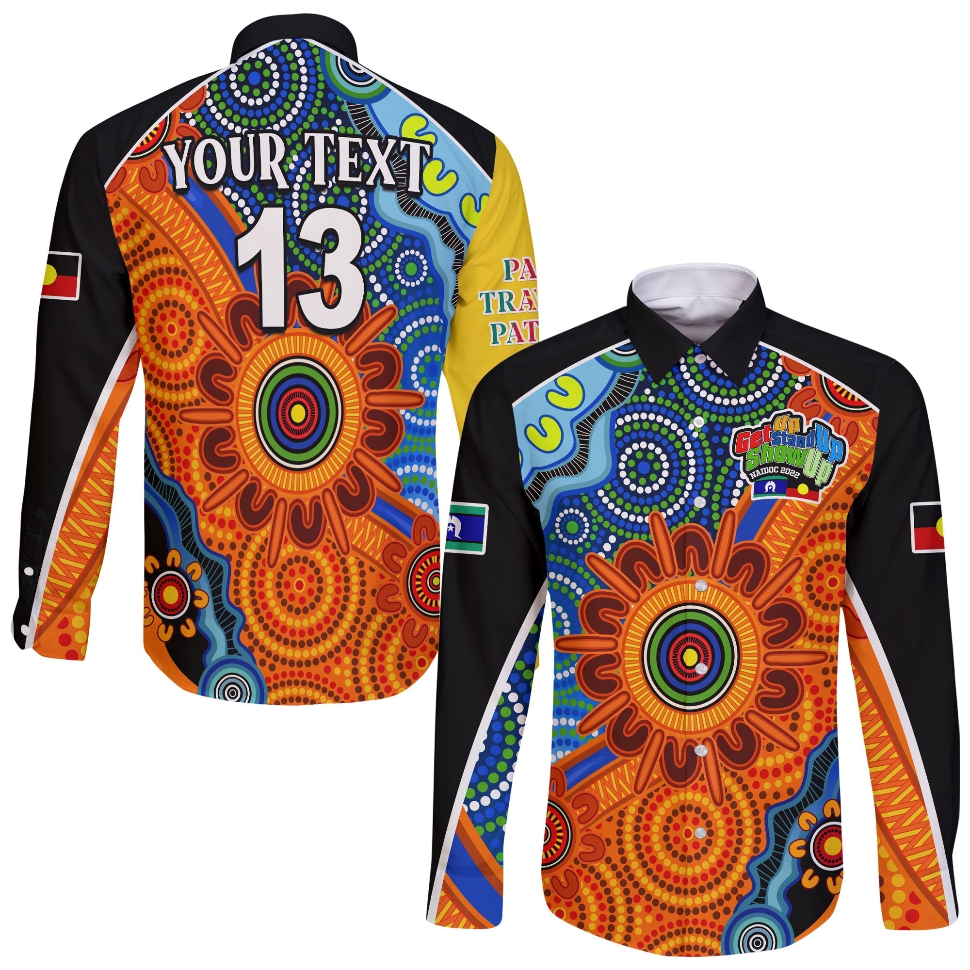 (Custom Text and Number) NAIDOC Week 2022 Long Sleeve Button Shirt Aboriginal and Torres Strait Islanders Together - Vibe Hoodie Shop