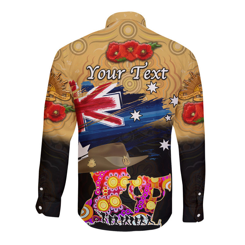 (Custom Personalised) Australia Aboriginal ANZAC Hawaii Long Sleeve Button Shirt Remembrance Vibes - Gold - Vibe Hoodie Shop