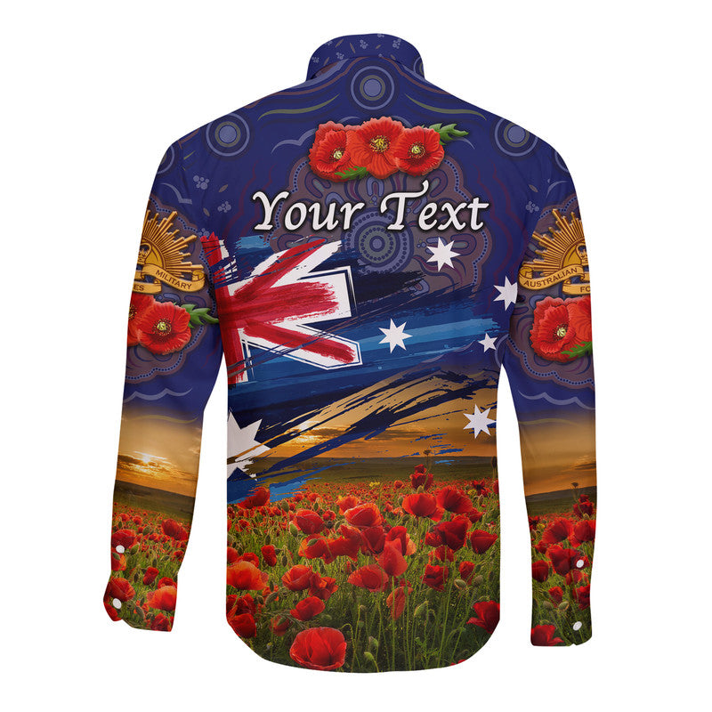 (Custom Personalised) Australia Aboriginal ANZAC Hawaii Long Sleeve Button Shirt Poppy Vibes - Navy - Vibe Hoodie Shop