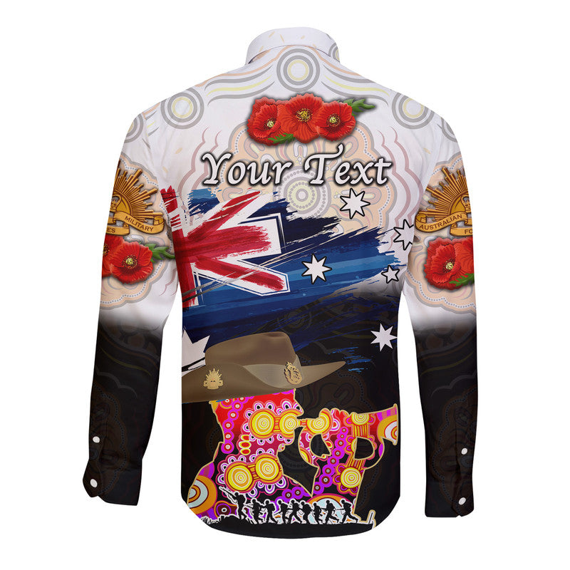 (Custom Personalised) Australia Aboriginal ANZAC Hawaii Long Sleeve Button Shirt Remembrance Vibes - White - Vibe Hoodie Shop